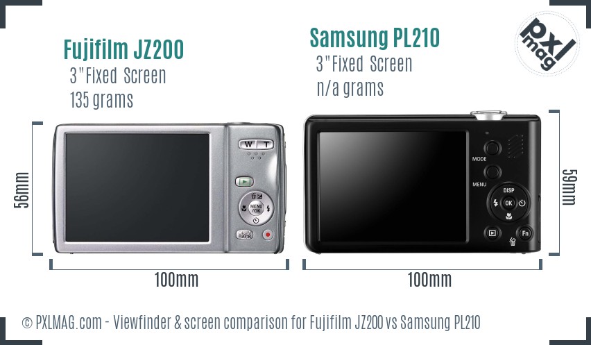 Fujifilm JZ200 vs Samsung PL210 Screen and Viewfinder comparison