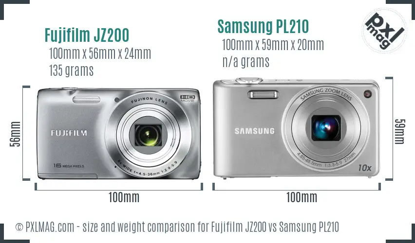 Fujifilm JZ200 vs Samsung PL210 size comparison