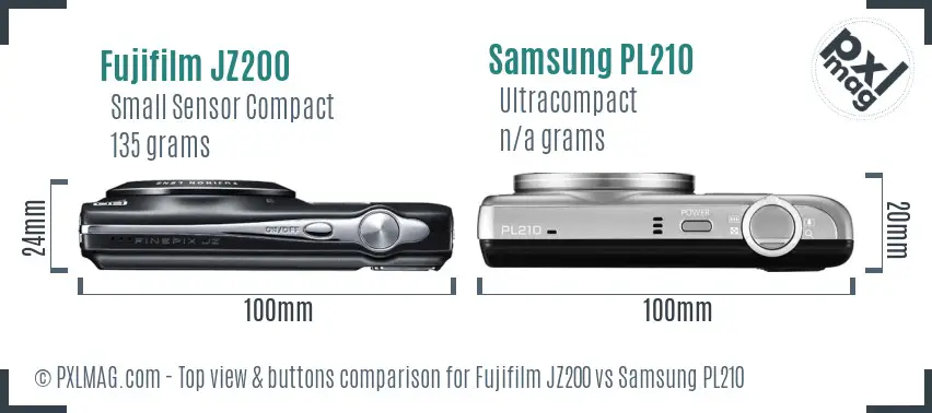 Fujifilm JZ200 vs Samsung PL210 top view buttons comparison