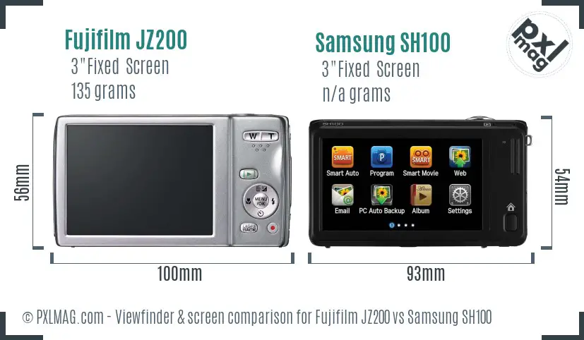Fujifilm JZ200 vs Samsung SH100 Screen and Viewfinder comparison