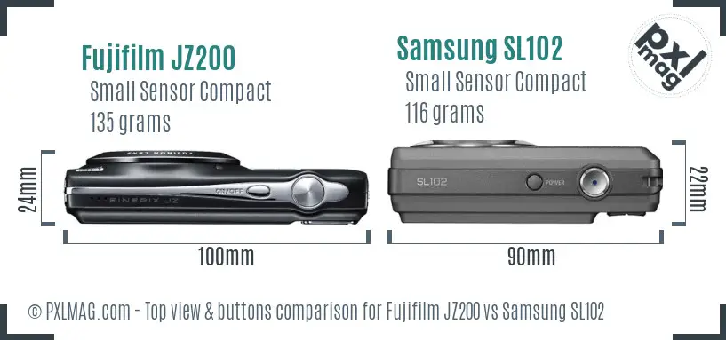 Fujifilm JZ200 vs Samsung SL102 top view buttons comparison