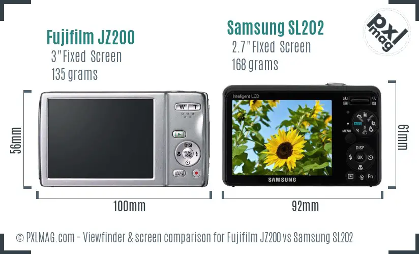 Fujifilm JZ200 vs Samsung SL202 Screen and Viewfinder comparison