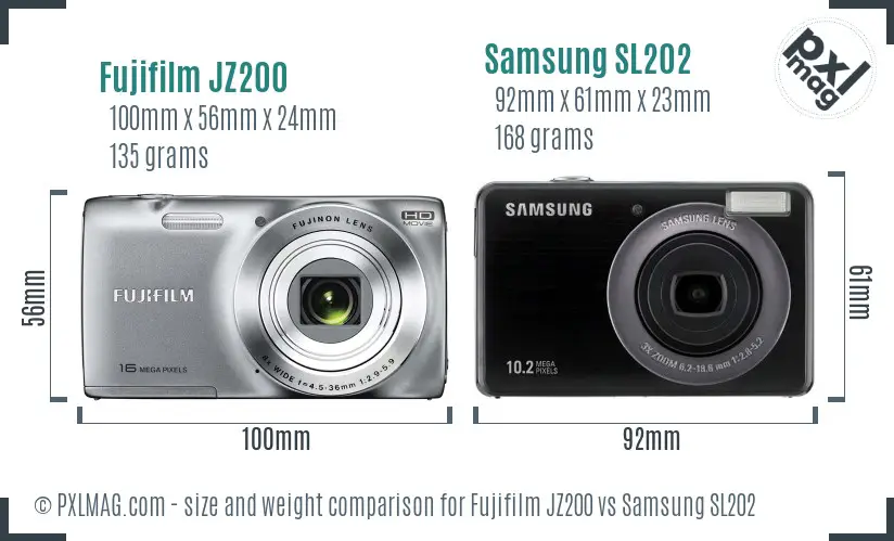 Fujifilm JZ200 vs Samsung SL202 size comparison