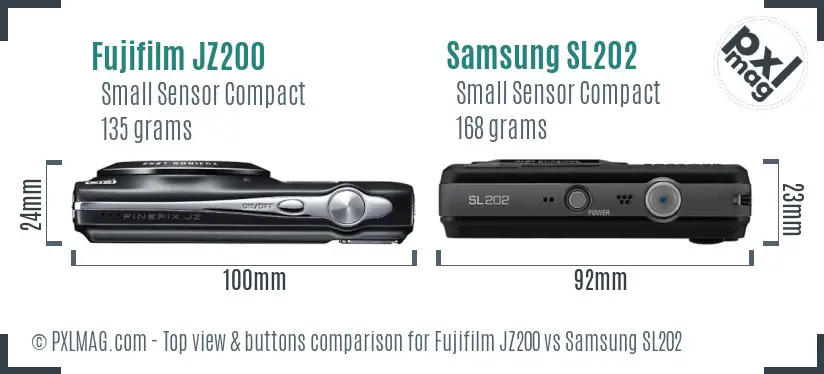 Fujifilm JZ200 vs Samsung SL202 top view buttons comparison