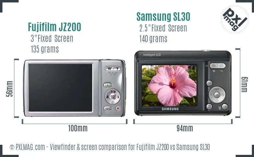 Fujifilm JZ200 vs Samsung SL30 Screen and Viewfinder comparison