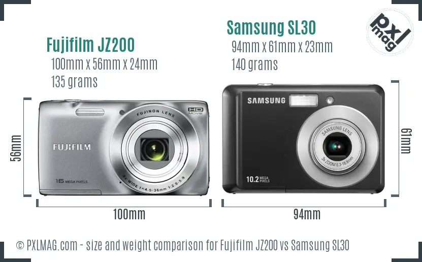 Fujifilm JZ200 vs Samsung SL30 size comparison