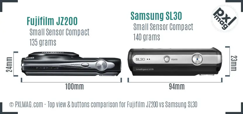 Fujifilm JZ200 vs Samsung SL30 top view buttons comparison