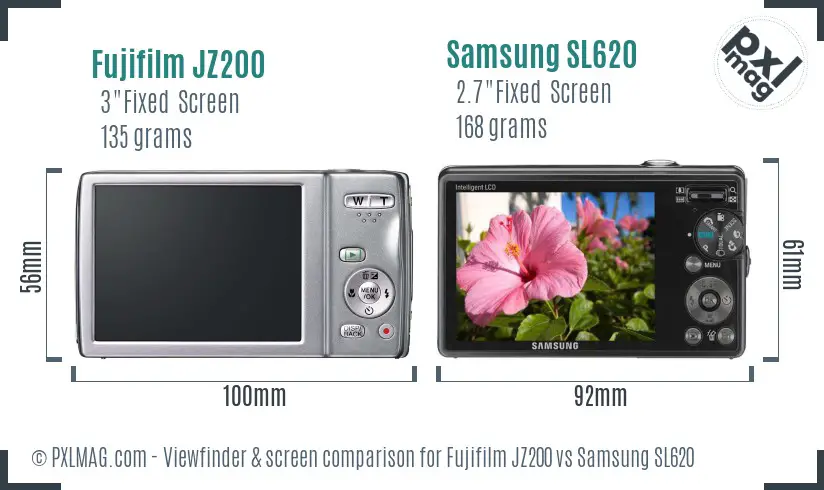 Fujifilm JZ200 vs Samsung SL620 Screen and Viewfinder comparison