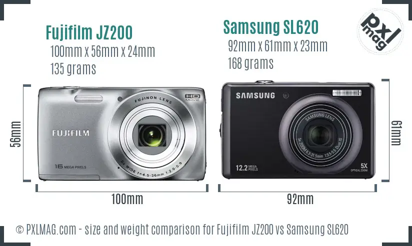 Fujifilm JZ200 vs Samsung SL620 size comparison