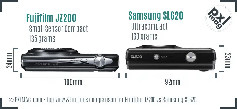 Fujifilm JZ200 vs Samsung SL620 top view buttons comparison