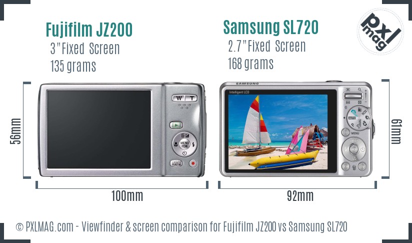 Fujifilm JZ200 vs Samsung SL720 Screen and Viewfinder comparison
