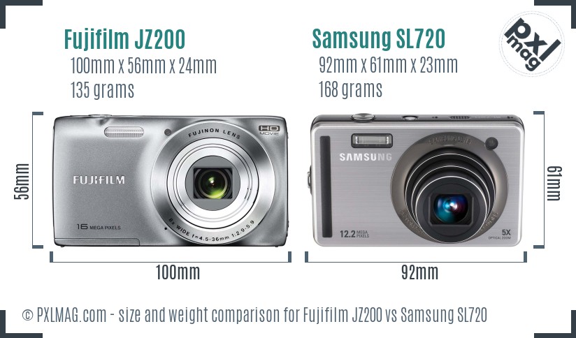 Fujifilm JZ200 vs Samsung SL720 size comparison Fujifilm JZ200 vs Samsung SL720 size comparison