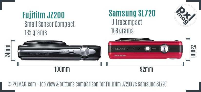 Fujifilm JZ200 vs Samsung SL720 top view buttons comparison