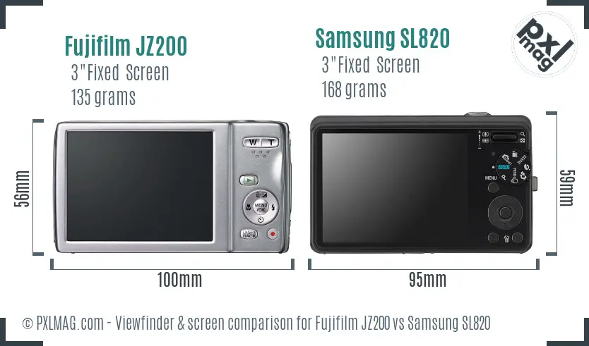 Fujifilm JZ200 vs Samsung SL820 Screen and Viewfinder comparison