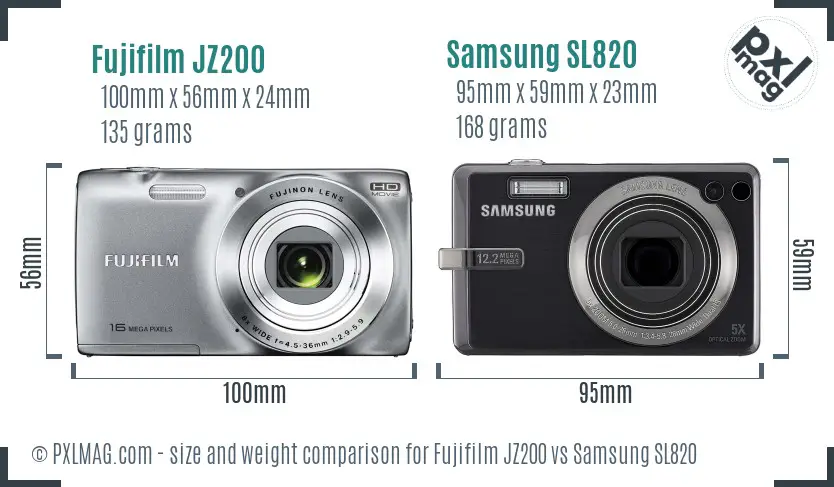 Fujifilm JZ200 vs Samsung SL820 size comparison