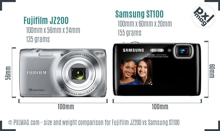 Fujifilm JZ200 vs Samsung ST100 size comparison
