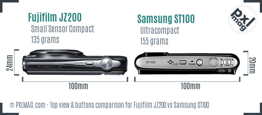 Fujifilm JZ200 vs Samsung ST100 top view buttons comparison