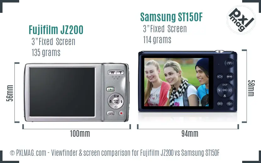 Fujifilm JZ200 vs Samsung ST150F Screen and Viewfinder comparison