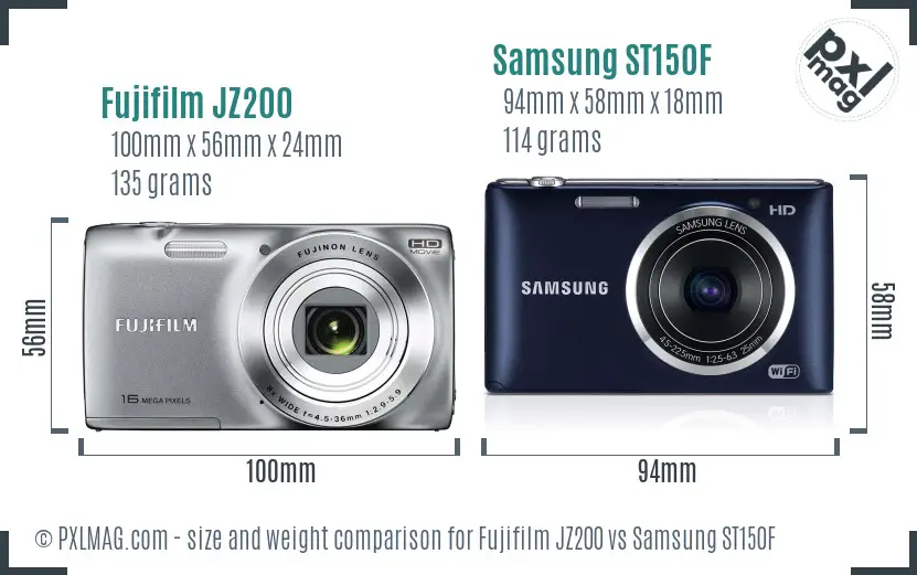 Fujifilm JZ200 vs Samsung ST150F size comparison