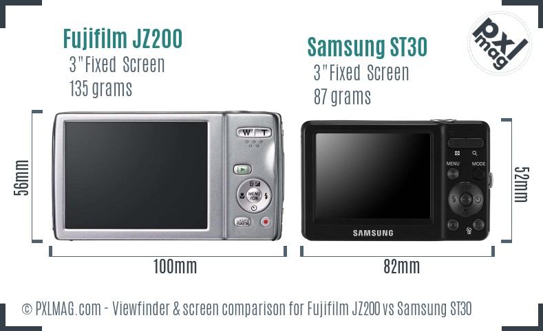 Fujifilm JZ200 vs Samsung ST30 Screen and Viewfinder comparison