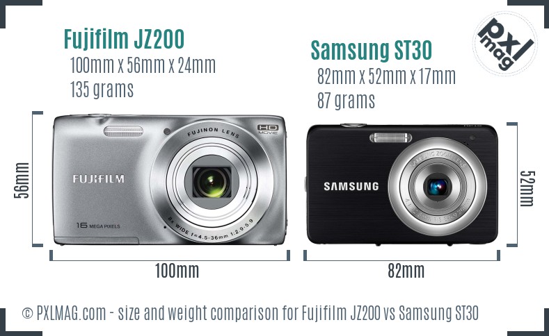 Fujifilm JZ200 vs Samsung ST30 size comparison