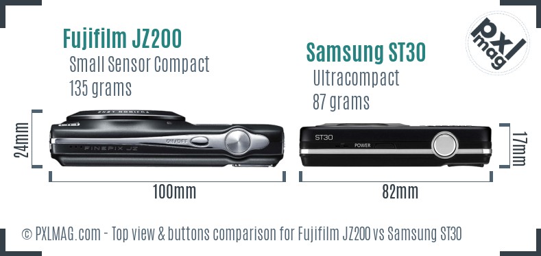 Fujifilm JZ200 vs Samsung ST30 top view buttons comparison
