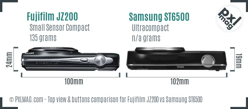 Fujifilm JZ200 vs Samsung ST6500 top view buttons comparison