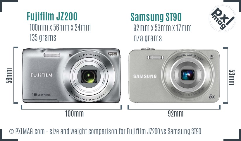 Fujifilm JZ200 vs Samsung ST90 size comparison
