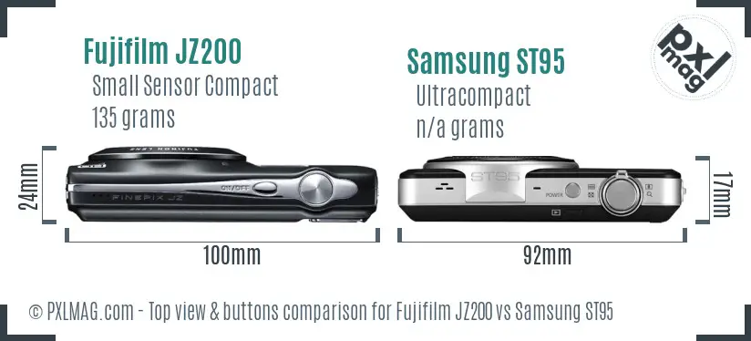 Fujifilm JZ200 vs Samsung ST95 top view buttons comparison