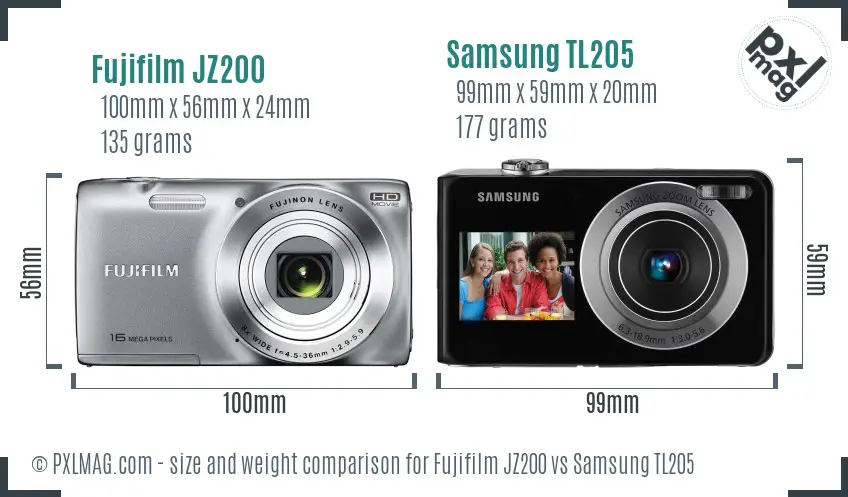 Fujifilm JZ200 vs Samsung TL205 size comparison Fujifilm JZ200 vs Samsung TL205 size comparison