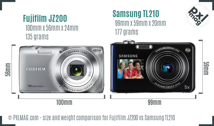 Fujifilm JZ200 vs Samsung TL210 size comparison Fujifilm JZ200 vs Samsung TL210 size comparison