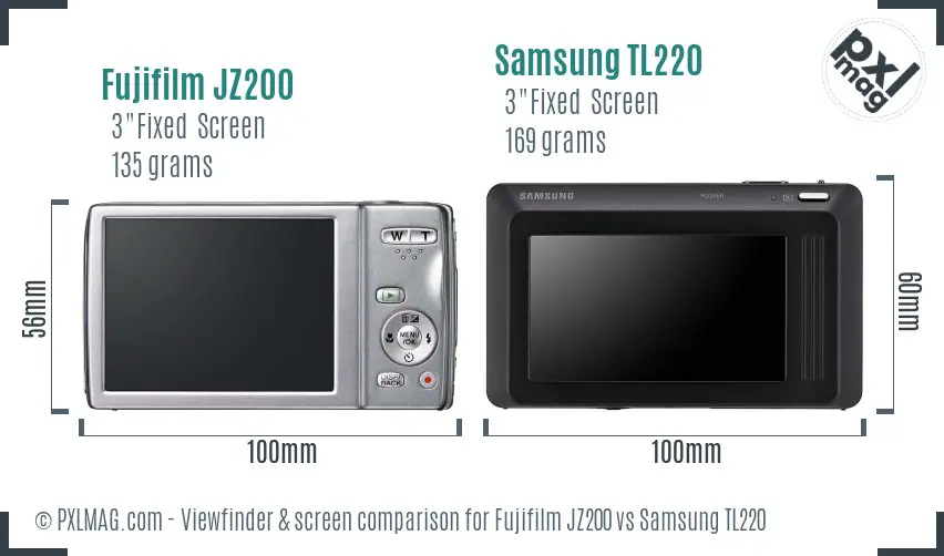 Fujifilm JZ200 vs Samsung TL220 Screen and Viewfinder comparison