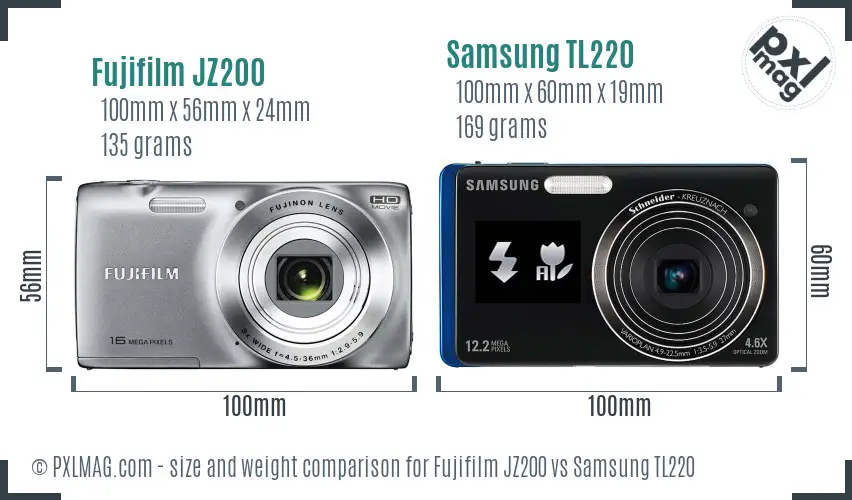 Fujifilm JZ200 vs Samsung TL220 size comparison