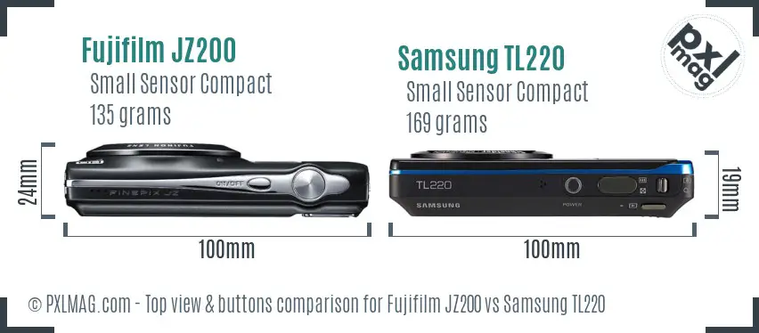 Fujifilm JZ200 vs Samsung TL220 top view buttons comparison