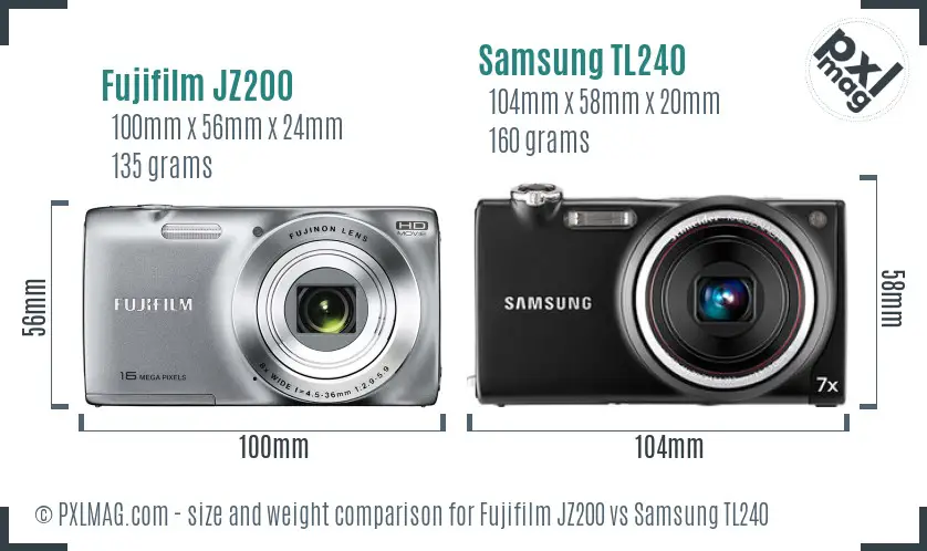 Fujifilm JZ200 vs Samsung TL240 size comparison Fujifilm JZ200 vs Samsung TL240 size comparison