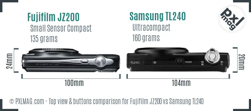 Fujifilm JZ200 vs Samsung TL240 top view buttons comparison Fujifilm JZ200 vs Samsung TL240 top view buttons comparison