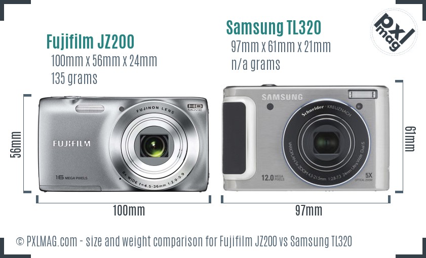 Fujifilm JZ200 vs Samsung TL320 size comparison Fujifilm JZ200 vs Samsung TL320 size comparison
