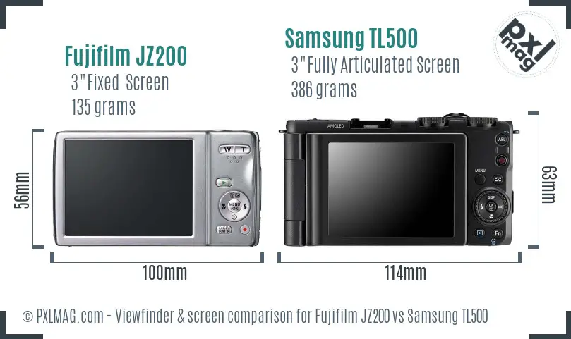 Fujifilm JZ200 vs Samsung TL500 Screen and Viewfinder comparison
