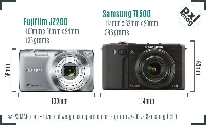 Fujifilm JZ200 vs Samsung TL500 size comparison