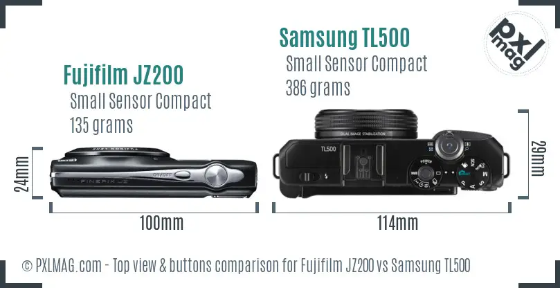 Fujifilm JZ200 vs Samsung TL500 top view buttons comparison