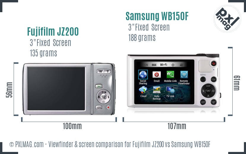 Fujifilm JZ200 vs Samsung WB150F Screen and Viewfinder comparison