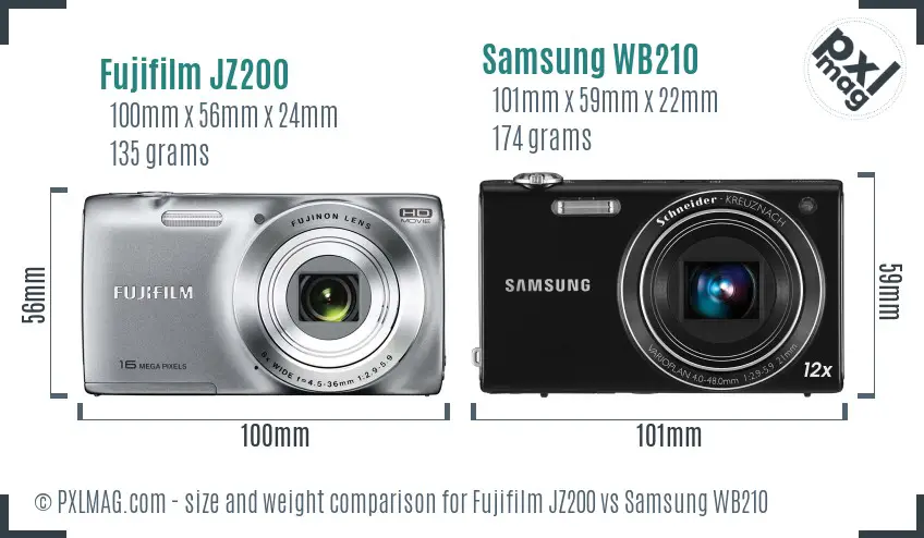 Fujifilm JZ200 vs Samsung WB210 size comparison