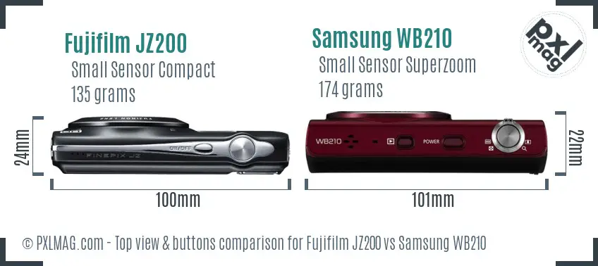 Fujifilm JZ200 vs Samsung WB210 top view buttons comparison