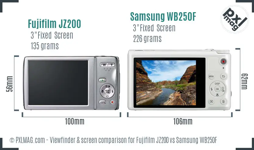 Fujifilm JZ200 vs Samsung WB250F Screen and Viewfinder comparison