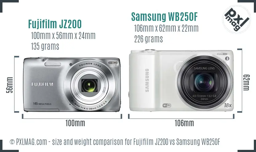 Fujifilm JZ200 vs Samsung WB250F size comparison