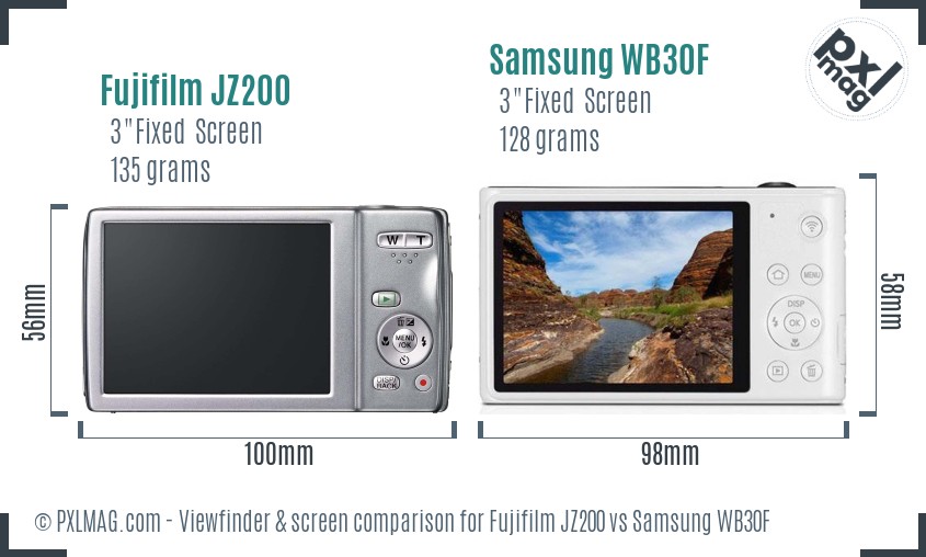 Fujifilm JZ200 vs Samsung WB30F Screen and Viewfinder comparison