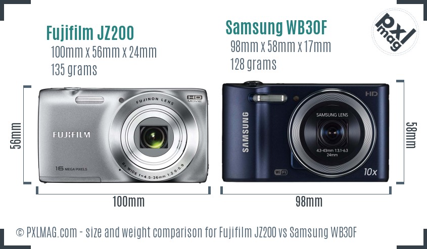 Fujifilm JZ200 vs Samsung WB30F size comparison