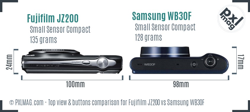 Fujifilm JZ200 vs Samsung WB30F top view buttons comparison
