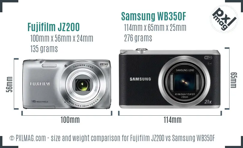 Fujifilm JZ200 vs Samsung WB350F size comparison Fujifilm JZ200 vs Samsung WB350F size comparison