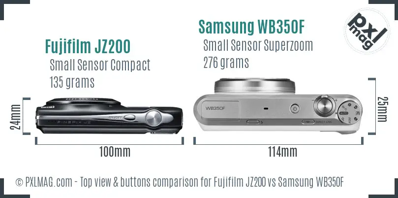 Fujifilm JZ200 vs Samsung WB350F top view buttons comparison Fujifilm JZ200 vs Samsung WB350F top view buttons comparison